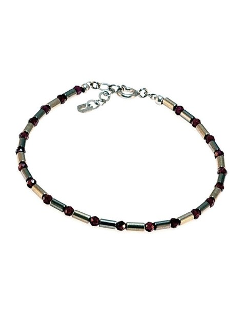 Bransoletka męska Hematyt srebrny i granat 925