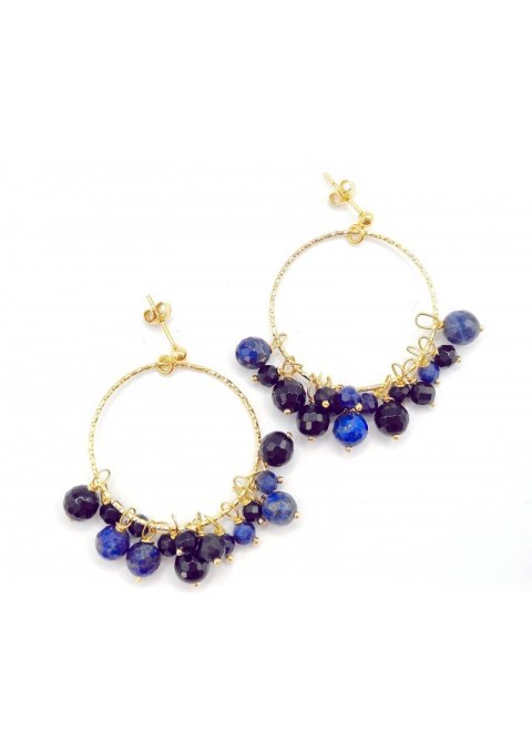 Kolczyki koła z lapisem i turmalinem