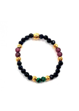 Pierścionek Granat Malachit 925