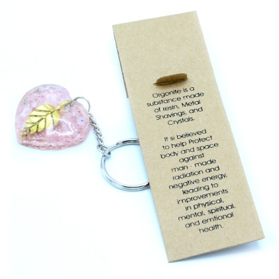 Brelok z Orgonitem - Kwarc Różowy - Złoty Liść