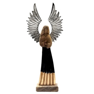 Duży Anioł Stróż z Drewna Mango z Metalowymi Skrzydłami - 40 cm
