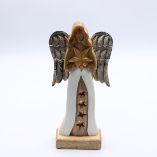 Duży Anioł z Gwiazdą z Drewna Mango z Metalowymi Skrzydłami- 30 cm