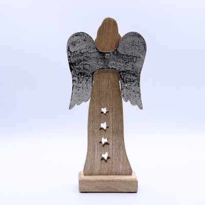 Duży Anioł z Gwiazdą z Drewna Mango z Metalowymi Skrzydłami- 30 cm