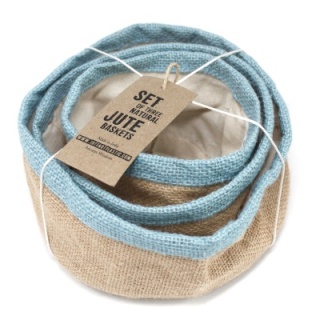 Zestaw 3 Naturalnych Koszyków z Juty - Niebieski