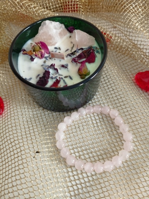 Zestaw na Walentynki - Świeca Kochanków i bansoletka z Kwarcu różowego