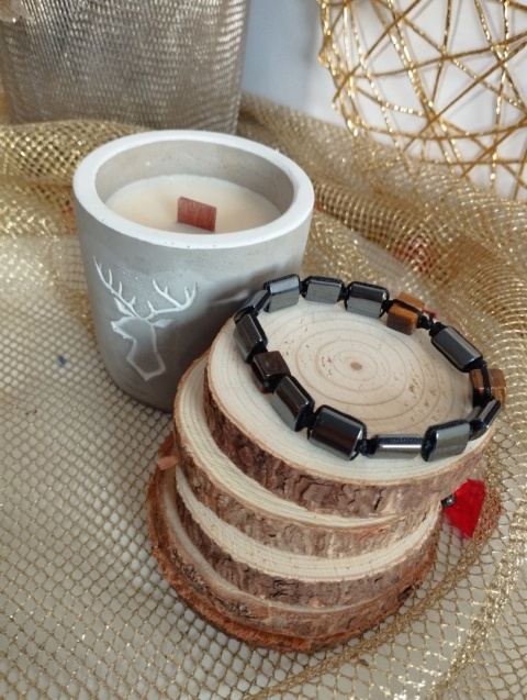 Zestaw dla Niego: Świeca sojowa Whisky i bransoletka z Hematytem